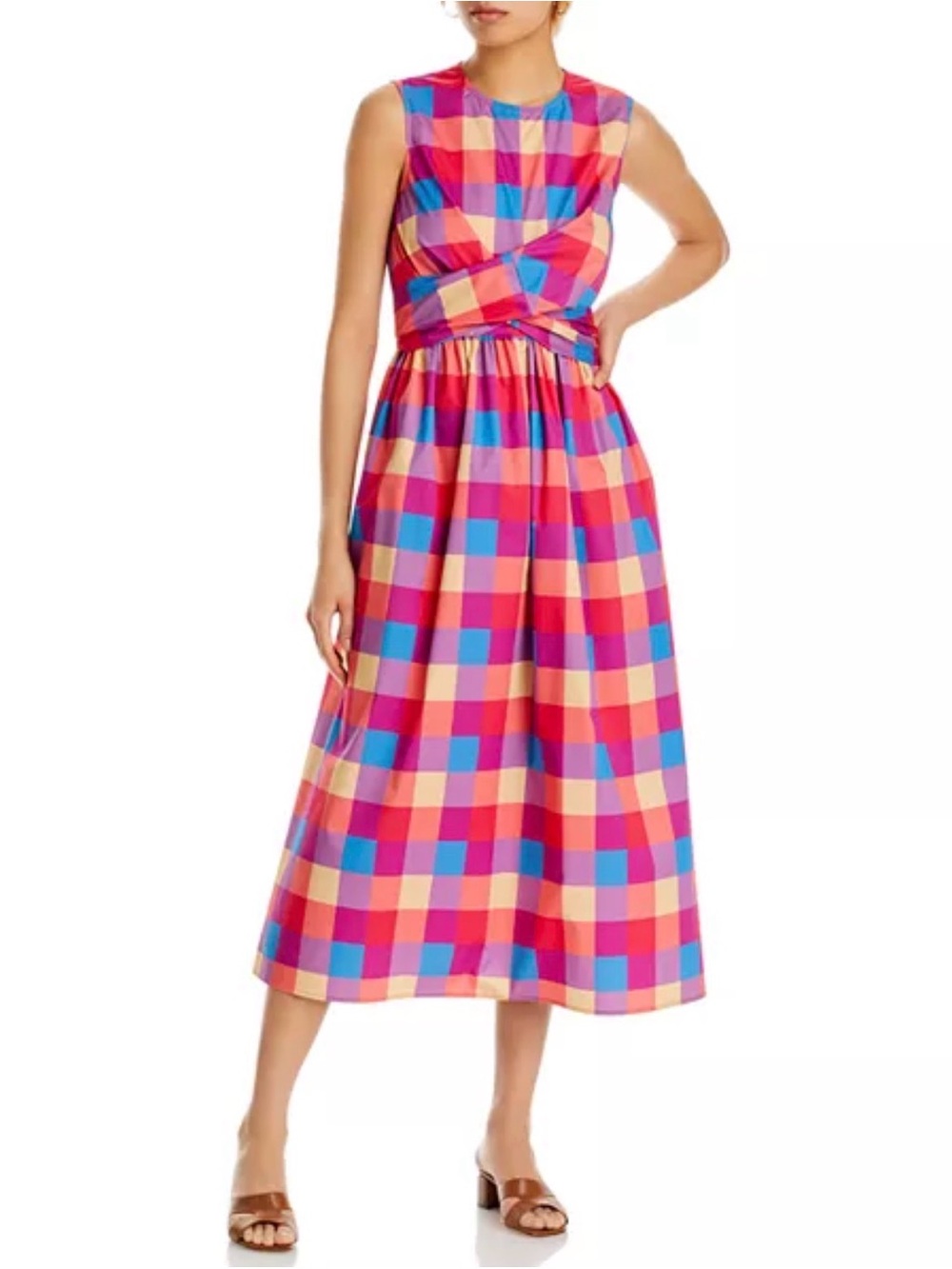 NWT Misook Checkered Crossover Midi Dress XS